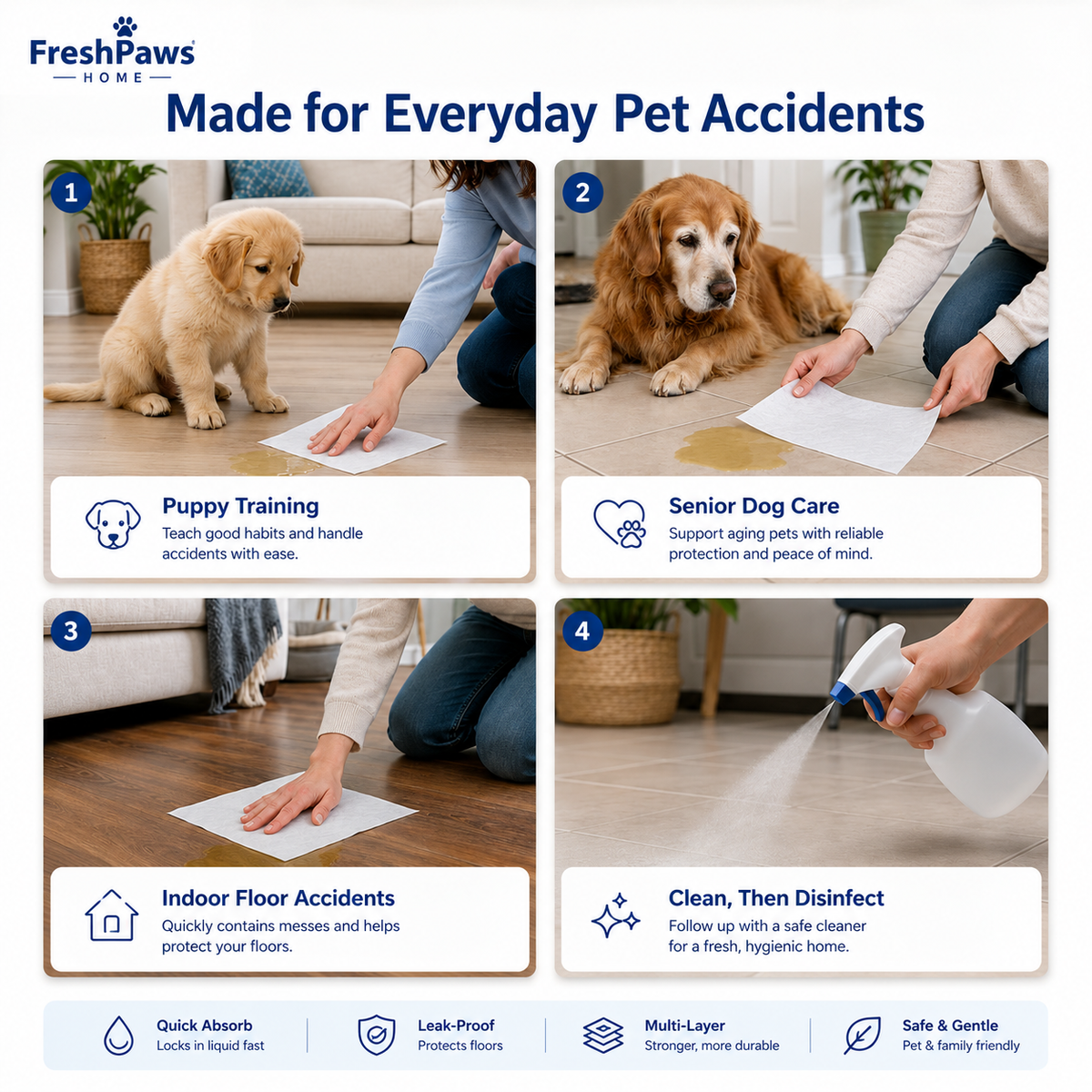 Instant Absorbent Pet Cleanup Sheets